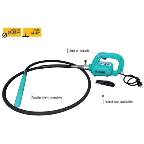 Imer - Vibreur à Béton (moteur+aiguille) Ø58mm, Flexible 4m - EVPI58/4 1 Imer - Vibreur à Béton (moteur+aiguille) Ø58mm, Flexible 4m - EVPI58/4