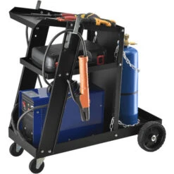 ProTec Chariot De Soudage Avec 3 Plateaux Et Rangement De Bouteille De Gaz Acier Noir [pro.tec]