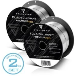 STAHLWERK 2 X Fil De Soudage MIG/MAG Premium Ø 0,8 Mm, Fil De Soudage Et De Remplissage FLUX E71T-GS, Sur Bobine De Fil D100 De 1kg Avec Mandrin De 16mm, Utilisation Universelle 2er Set