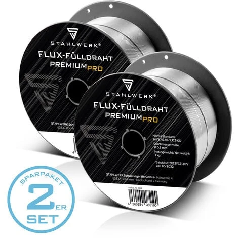 STAHLWERK 2 X Fil De Soudage MIG/MAG Premium Ø 0,8 Mm, Fil De Soudage Et De Remplissage FLUX E71T-GS, Sur Bobine De Fil D100 De 1kg Avec Mandrin De 16mm, Utilisation Universelle 2er Set 1 STAHLWERK 2 X Fil De Soudage MIG/MAG Premium Ø 0,8 Mm, Fil De Soudage Et De Remplissage FLUX E71T-GS, Sur Bobine De Fil D100 De 1kg Avec Mandrin De 16mm, Utilisation Universelle 2er Set