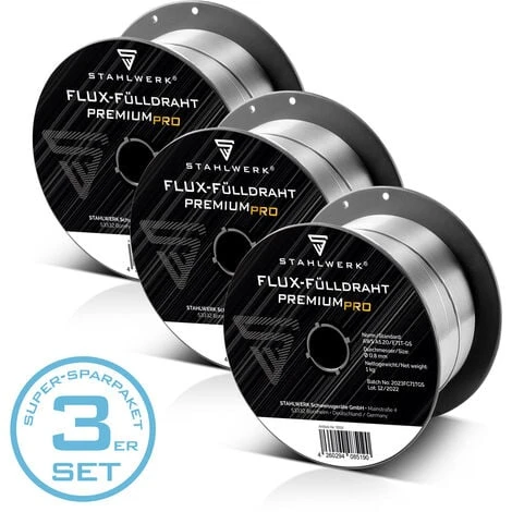 3 X STAHLWERK MIG/MAG Fil à Souder Et Fil Fourré Premium Ø 0,8 Mm, Fil à Souder FLUX E71T-GS, Sur Bobine De Fil D100 De 1 Kg Avec Mandrin De 16 Mm 1 3 X STAHLWERK MIG/MAG Fil à Souder Et Fil Fourré Premium Ø 0,8 Mm, Fil à Souder FLUX E71T-GS, Sur Bobine De Fil D100 De 1 Kg Avec Mandrin De 16 Mm