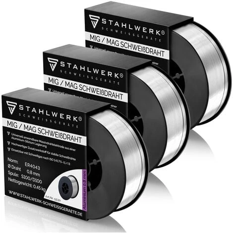 Fil De Soudage MIG MAG Aluminium ER4043 Si5 (ALSI-5) Ø 0,8 Mm 0,45 Kg Bobine De Fil En Kit De 3 Pièces 1 Fil De Soudage MIG MAG Aluminium ER4043 Si5 (ALSI-5) Ø 0,8 Mm 0,45 Kg Bobine De Fil En Kit De 3 Pièces