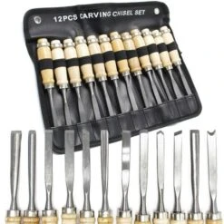 Kit De Fers à Sculpter 12 Pcs. Pour Sculpture De Bois Avec Fer Plat & Gouge En Acier