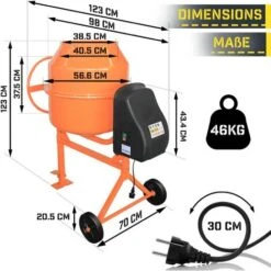 Nova Mélangeur En Béton électrique 2 Roues Mélangeur De Cadre En Acier Ciment Malte 140 L -Outils Magie Soldes Boutique 52056540 3