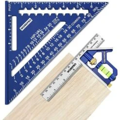 WORKPRO Equerre Menuisier 180 Mm Et Règle D'Angle De Combinaison 150mm, Equerre Combinée Avec Niveau à Bulle En Acier Inoxydable, Ensemble D'Outils D'Equerre Pour Bricolage, Outillage, Menuiserie
