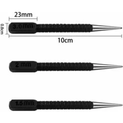 3 Pcs Poinçon à Tracer, Pointeau A Frapper Center Punch En Acier Avec Poignée - 1.5/2/3, Noir - -Outils Magie Soldes Boutique 79972713 4