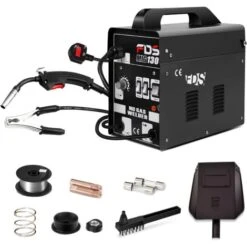 RELAX4LIFE Poste à Souder MIG 130 à Fil Sans Gaz, Puissance Réglable En 4 Positions, Livré Avec Bobine De Fil, Masque De Protection, Compact à 36x18x35CM (Noir)