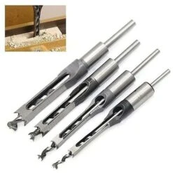 Ciseau à Bois Jeu De 4 Forets à Trou Carré, Burins Creux En Acier, Ensemble D'outils De Travail Du Bois (1/4 -1/2 - 5/16 - 3/8 Pouces)