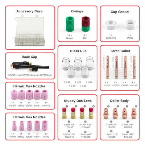 68Pcs Tig Soudage Accessoires Tasseurs Resistants De La Chaussis A La Chaleur Gaz Superieur Des Gazes Gaze Set Pour Le Wp-17/18/26, 68Pcs 3 68Pcs Tig Soudage Accessoires Tasseurs Resistants De La Chaussis A La Chaleur Gaz Superieur Des Gazes Gaze Set Pour Le Wp-17/18/26, 68Pcs – Image 3
