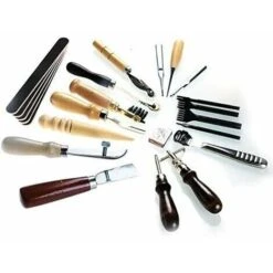 18Pcs Kit Outils Cuir Diy Outillage Poinçon Artisanat Maroquinerie Bricolage Main Punch Trou Stitching Working Sewing Saddle Groover -Outils Magie Soldes Boutique 91971046 5