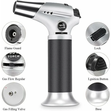 Chalumeau De Cuisine, Briquet Torche Réglable Et Rechargeable Avec Verrouillage Sécurité Pour Crème Brûlée, Barbecue, Cuisson, Soudure, Gaz Butane Non Inclus 2 Chalumeau De Cuisine, Briquet Torche Réglable Et Rechargeable Avec Verrouillage Sécurité Pour Crème Brûlée, Barbecue, Cuisson, Soudure, Gaz Butane Non Inclus – Image 2