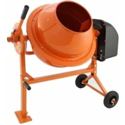 Bétonnière Èlectrique Portable 70 Litres 250W Orange (Prise GB - Adaptateur INCLUS) Vitesse 30 Tours / Minute - Poignée Ergonomique & 2 Roues Pour Transport - Bricolage Rénovation DIY Ciment Béton