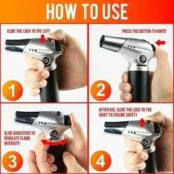Chalumeau De Cuisine Torche De Cuisine Brûleur à Gaz Butane, Serrure De Sécurité Et Acier Inoxydable Et Aluminium Pour La Cuisine Home DIY Brûlée, Barbecue, Bougies (Butane Non Inclus) -Outils Magie Soldes Boutique 93444149 4
