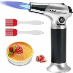 Chalumeau De Cuisine, Torche Rechargeable Avec Verrou De Sécurité, Flamme Réglable Avec 2 Pinceaux En Silicone Pour La Cuisson, Barbecue, Patisseries, Soudure, Camping (Butane Non Inclus)