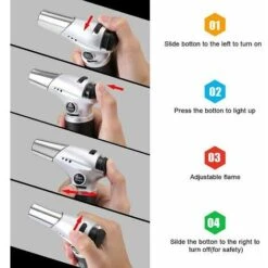 Chalumeau De Cuisine, Torche Rechargeable Avec Verrou De Sécurité, Flamme Réglable Avec 2 Pinceaux En Silicone Pour La Cuisson, Barbecue, Patisseries, Soudure, Camping (Butane Non Inclus) -Outils Magie Soldes Boutique 93444539 4