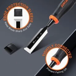 Jorgensen Ciseaux à Bois En Cr-V Professionnels 5 Pièces, Largeur De 6/10/12/19/25 Mm, Avec Capuchon En Métal Et Lame De Protection Et Sac Durable Pour Menuiserie Sculpture -Outils Magie Soldes Boutique 93968426 4