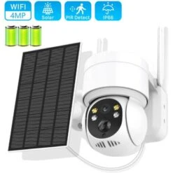 Camera De Surveillance Exterieur Solaire WiFi PTZ 1080P PIR, Detection Humaine, Surveillance Sans Fil, Cameras IP Avec Panneau Solaire, Batterie Rechargeable 7800mAh