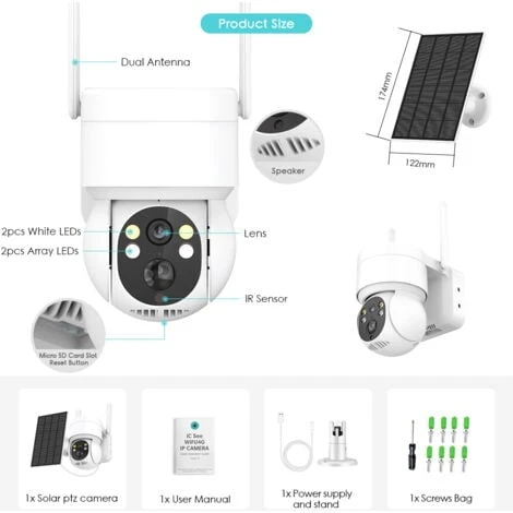 Camera De Surveillance Exterieur Solaire WiFi PTZ 1080P PIR, Detection Humaine, Surveillance Sans Fil, Cameras IP Avec Panneau Solaire, Batterie Rechargeable 7800mAh 3 Camera De Surveillance Exterieur Solaire WiFi PTZ 1080P PIR, Detection Humaine, Surveillance Sans Fil, Cameras IP Avec Panneau Solaire, Batterie Rechargeable 7800mAh – Image 3