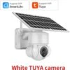 Camera Solaire Sans Fil TUYA WiFi Avec Panneau Solaire 1080P Detection De Mouvement PIR Peut Etre Installee Separement Avec Batterie Blanc