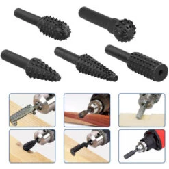 BF Lime Rotative Pour Le Travail Du Bois Tête De Ponçage Rotative électrique Lime à Bois Couteau à Sculpter Plateau à Thé Tête De Ponçage Pour La Sculpture Des Racines-Noir, 5pcs