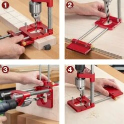 Localisateur De Perceuse Guide De Gabarit De Perçage Portable Positionneur De Perforation Precis Outil De Travail Du Bois En Acier Pour Charpentier, Modele: Rouge -Outils Magie Soldes Boutique 95475071 5