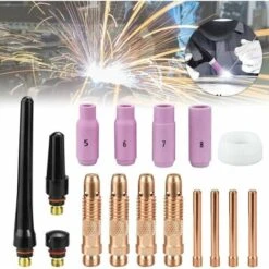 RAINBOW Betterlife Kit De 16 Pcs Pince TIG Buse En Céramique Casquette Torche De Soudure TIG Gaz Lentille Corps De Pince TIG Capuchons Arrière TIG Accessoire Soudage Pour WP - 17/18 / 26 TIG Torche So
